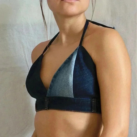 Reworked Blue Denim Bralette - Picture 3 of 3